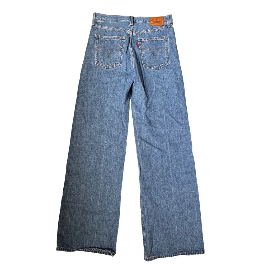 Levis Ribcage Wide Leg Jeans Womens 29 Medium Wash High Rise Blue Denim Pants - Picture 2 of 4